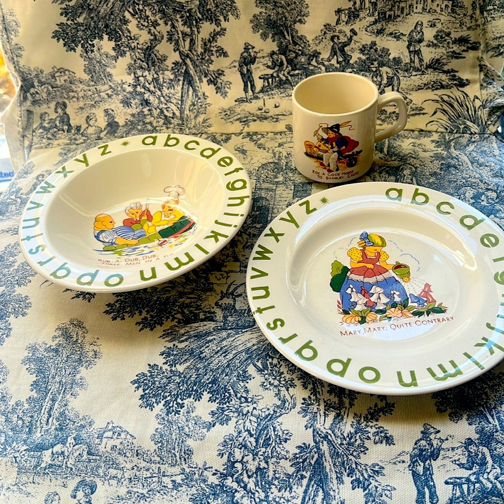 ALPHABET CHILDREN DISH SET ABC BRIDALANE PORCELAIN PLATE,BOWL, CUP